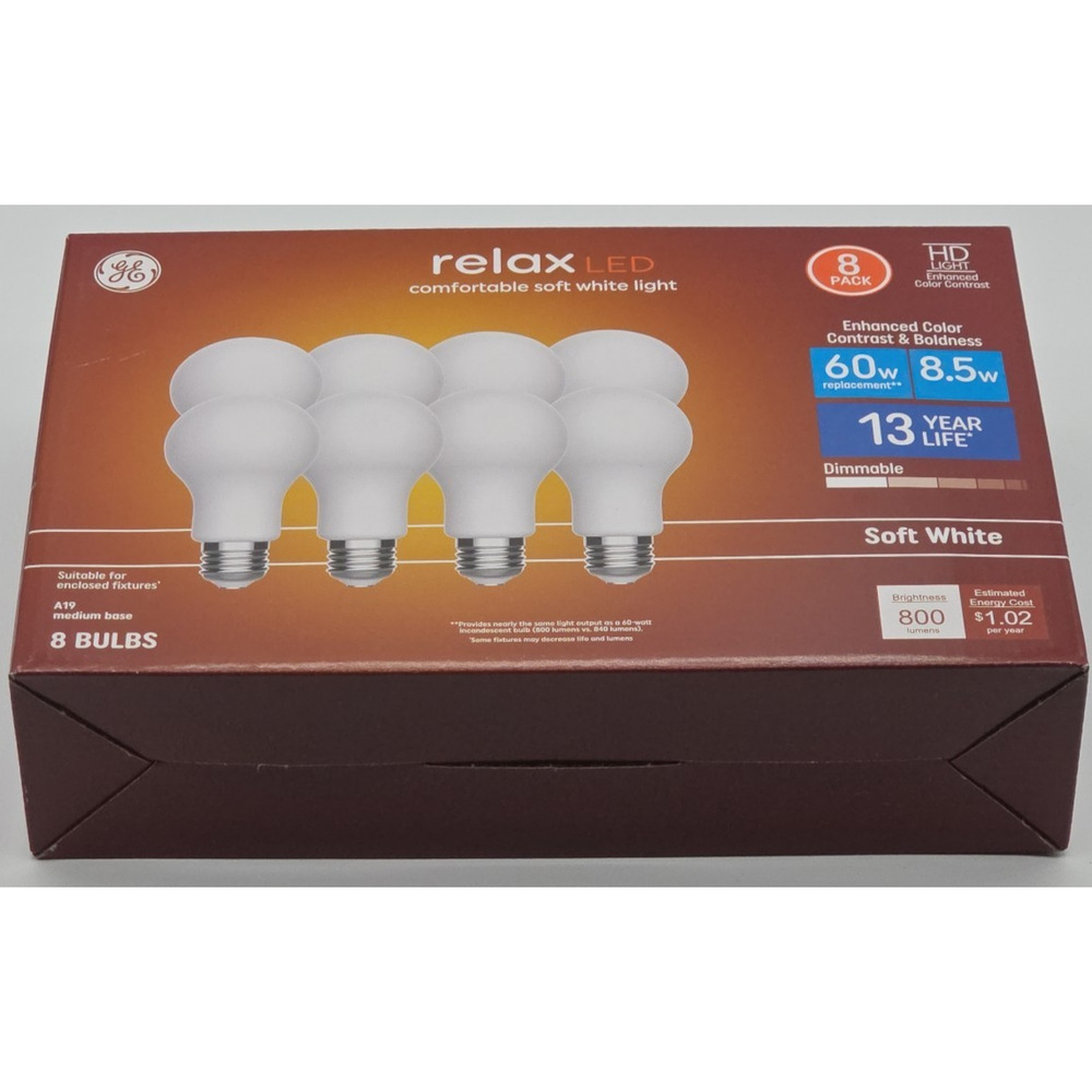 Lot 8 GE LED Light Bulb Relax 5.5W 40W A19 #44898 Soft White 450 Lumens